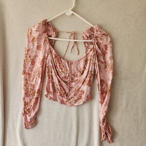 Free People Hilary Pink Floral Top XS New Boho Summer Fun